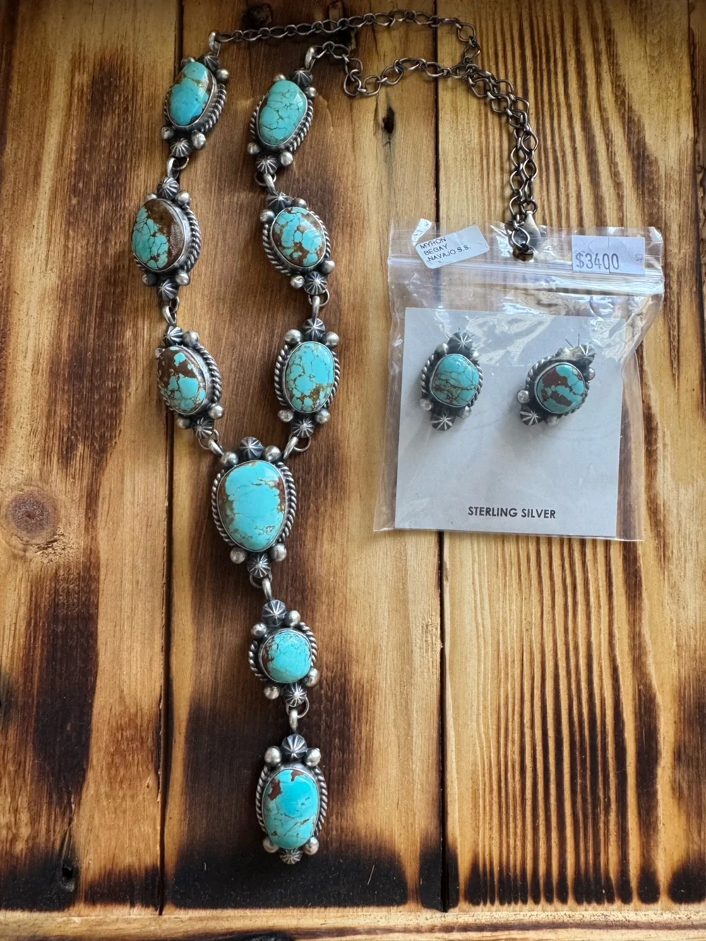 Myron Begay Mine 8 Turquoise Statement Necklace and Earrings Set